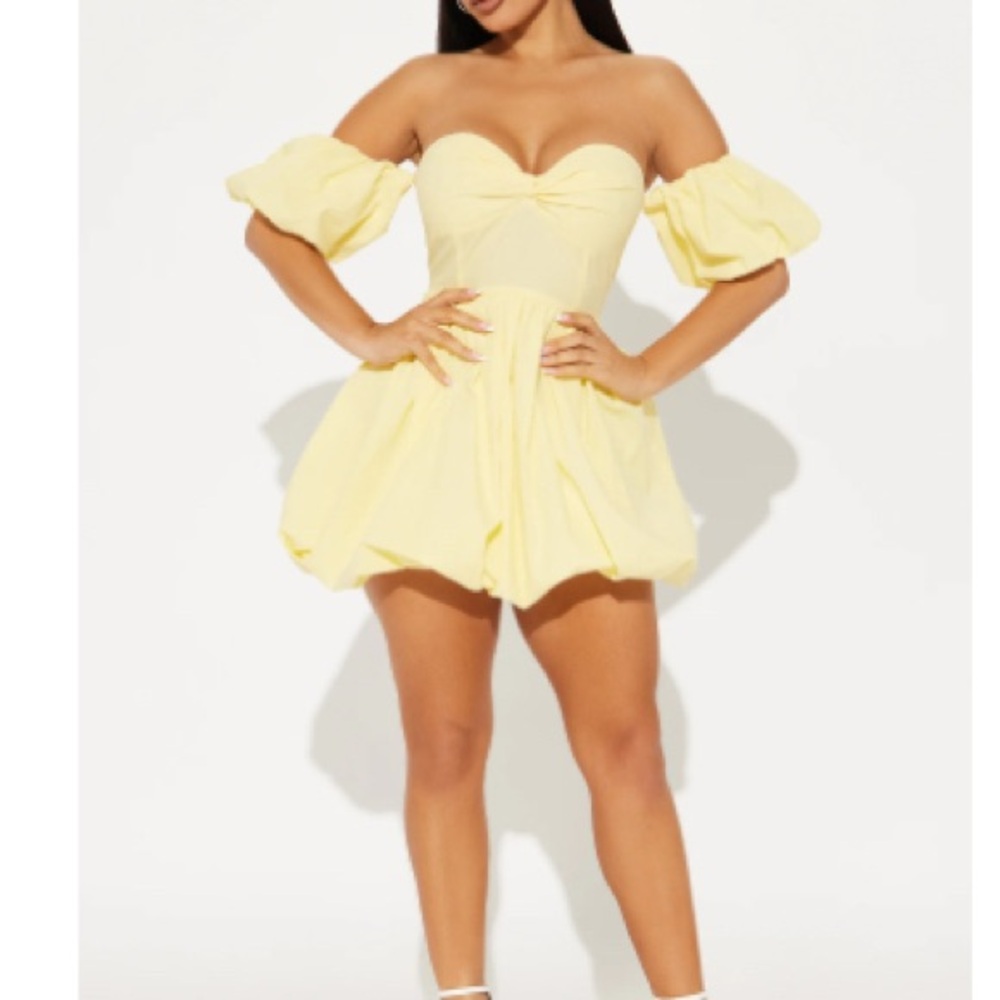 Fashion Nova Pastel Yellow Off-Shoulder Mini Dress
